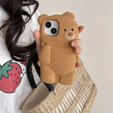 Cute 3D Bear Silicone Case for iPhone 12-16 Pro Max – Fun & Protective