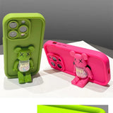 Cute 3D Bear Bracket TPU Silicone Shockproof Matte Cover Case