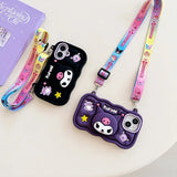 Kawaii 3D Hello Kitty & Kuromi Soft Silicone iPhone Case with Stand Holder & Lanyard