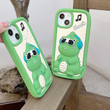 3D Cartoon Sunglasses Dinosaur Soft Silicone iPhone Case with Holder