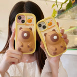 Decompression, 3D Cute Cartoon Blow Bubbles Capybara, Soft Silicone Phone Case, Back Cover