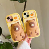Decompression, 3D Cute Cartoon Blow Bubbles Capybara, Soft Silicone Phone Case, Back Cover