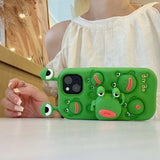 Cute 3D Cartoon Frog Bracket Soft Silicone iPhone Case with Stand Holder