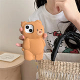 Cute 3D Bear Silicone Case for iPhone 12-16 Pro Max – Fun & Protective