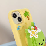 3D Cartoon Coconut Stitch Pink Soft Silicone iPhone Case with Stand Holder