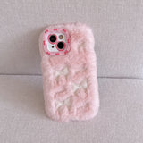 Cute Embroidered Bow Plush Phone Case for Girls
