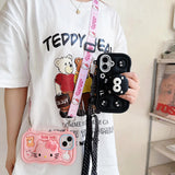 Kawaii 3D Hello Kitty & Kuromi Soft Silicone iPhone Case with Stand Holder & Lanyard
