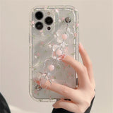 Cute 3D Flower Wrist Phone Chain Soft Phone Case Pink Flower Clear Lens Protective Cover