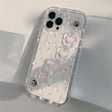 Cute 3D Flower Wrist Phone Chain Soft Phone Case Pink Flower Clear Lens Protective Cover