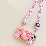 Kawaii 3D Hello Kitty & Kuromi Soft Silicone iPhone Case with Stand Holder & Lanyard
