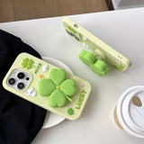 MINISO Cute 3D Four-leaf Clover Bracket Soft Silicone iPhone Case