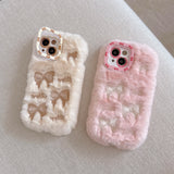 Cute Embroidered Bow Plush Phone Case for Girls