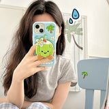 3D Cartoon Coconut Stitch Pink Soft Silicone iPhone Case with Stand Holder