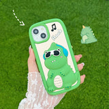 3D Cartoon Sunglasses Dinosaur Soft Silicone iPhone Case with Holder