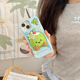 3D Cartoon Coconut Stitch Pink Soft Silicone iPhone Case with Stand Holder