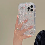 Cute 3D Flower Wrist Phone Chain Soft Phone Case Pink Flower Clear Lens Protective Cover