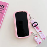 Kawaii 3D Hello Kitty & Kuromi Soft Silicone iPhone Case with Stand Holder & Lanyard