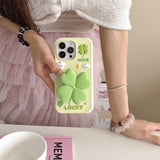 MINISO Cute 3D Four-leaf Clover Bracket Soft Silicone iPhone Case
