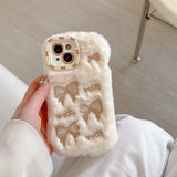 Cute Embroidered Bow Plush Phone Case for Girls