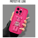Cute 3D Bear Bracket TPU Silicone Shockproof Matte Cover Case