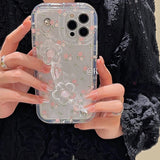 Cute 3D Flower Wrist Phone Chain Soft Phone Case Pink Flower Clear Lens Protective Cover