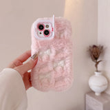 Cute Embroidered Bow Plush Phone Case for Girls