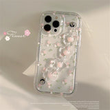 Cute 3D Flower Wrist Phone Chain Soft Phone Case Pink Flower Clear Lens Protective Cover