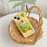3D Cartoon Coconut Stitch Pink Soft Silicone iPhone Case with Stand Holder