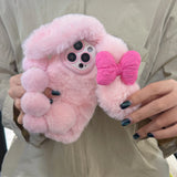 3D Pink Bow Long Ear Bunny Cartoon Cute Phone Case