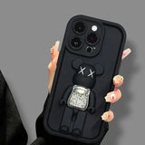 Cute 3D Bear Bracket TPU Silicone Shockproof Matte Cover Case