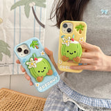 3D Cartoon Coconut Stitch Pink Soft Silicone iPhone Case with Stand Holder