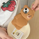 Cute 3D Bear Silicone Case for iPhone 12-16 Pro Max – Fun & Protective