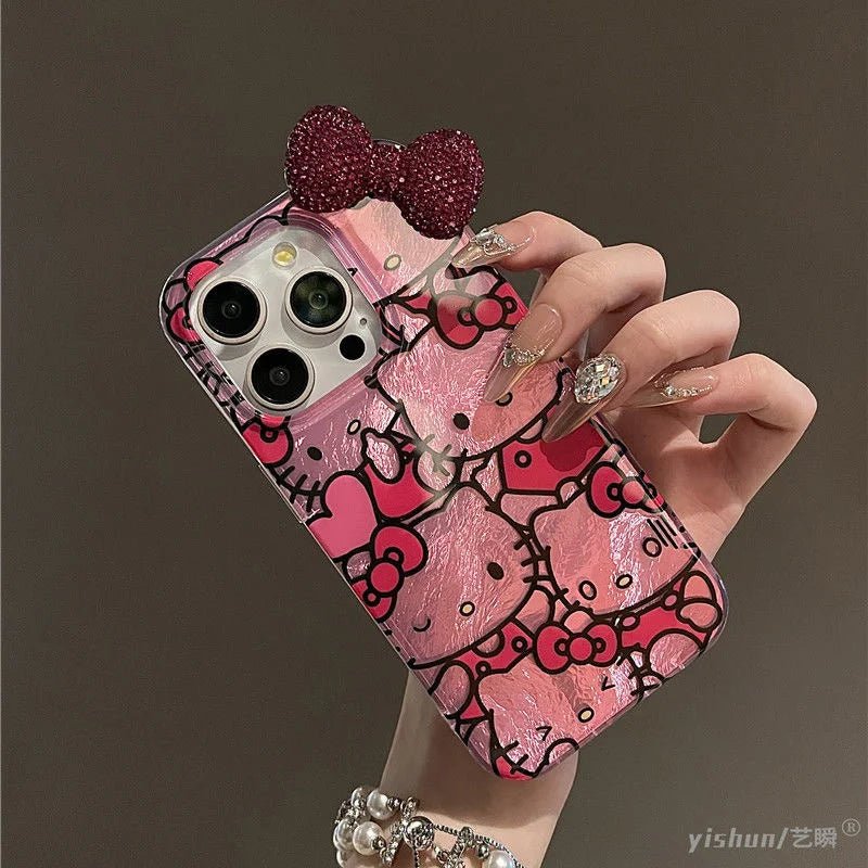 Blink Hello Kitty Diamond Bowknot Hard iPhone Case - MINISO Lustre Lining Cover - AKM CASE｜iPhone Case & Accesories Worldwide
