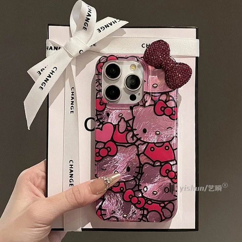 Blink Hello Kitty Diamond Bowknot Hard iPhone Case - MINISO Lustre Lining Cover - AKM CASE｜iPhone Case & Accesories Worldwide