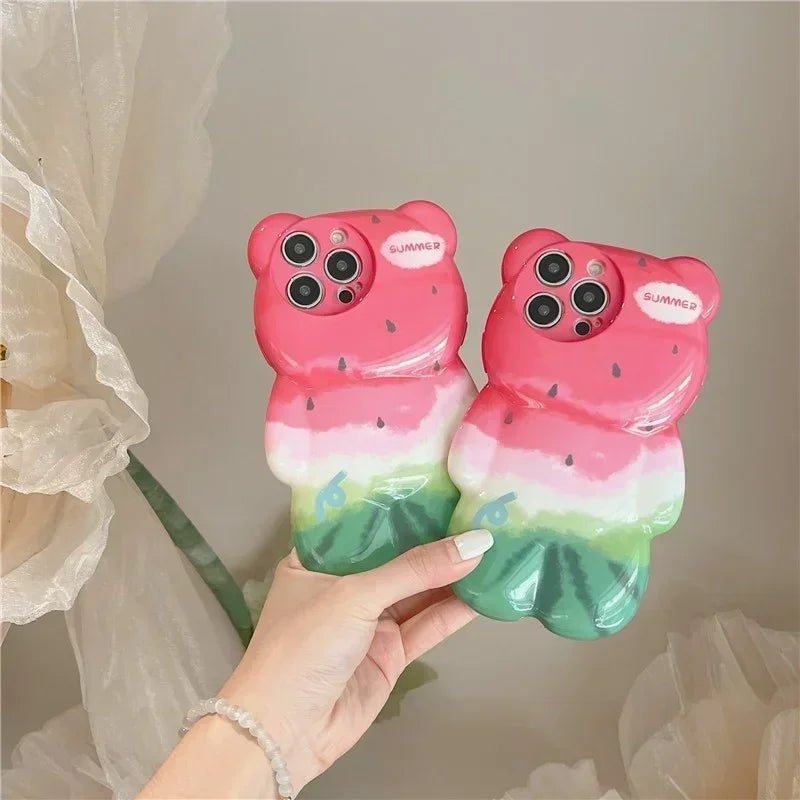 Cartoon 3D Watermelon Bear Phone Case for iPhone 11 - 15 Pro Max - Drop - Resistant - AKM CASE｜iPhone Case & Accesories Worldwide