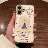 Cartoon Cute Towel Embroidered Dog Phone Case for iPhone 11 - 16 Pro Max - Leather Drum Bag Cover - AKM CASE｜iPhone Case & Accesories Worldwide