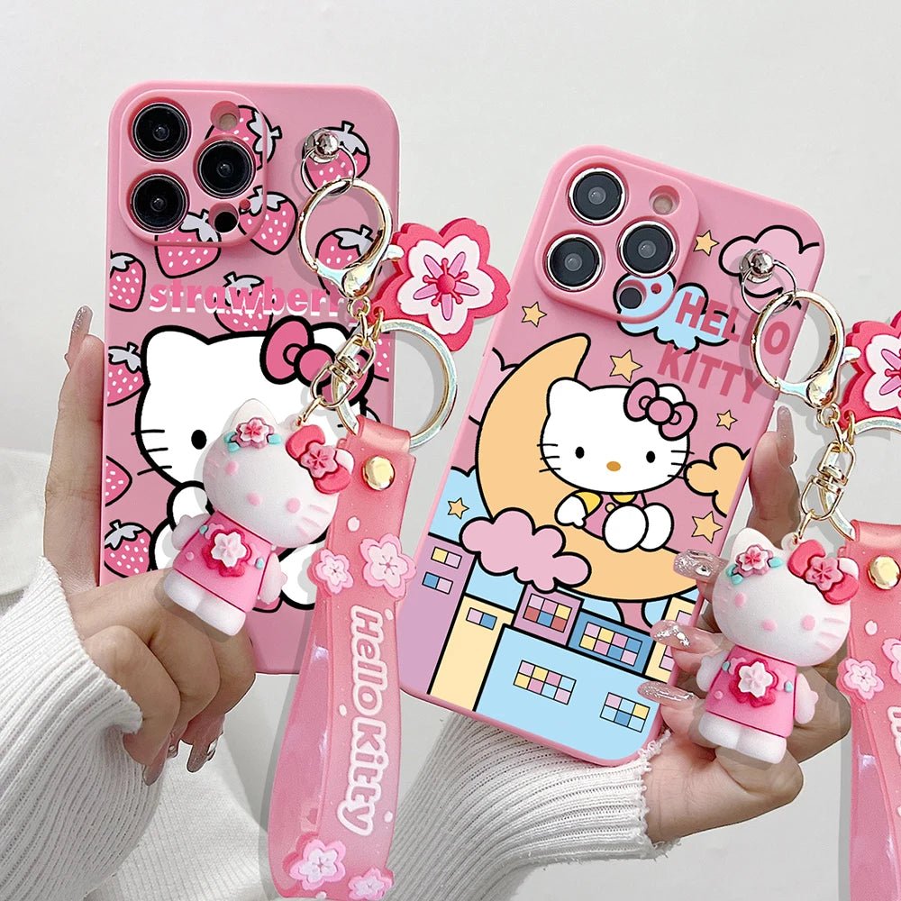 Cartoon Hello Kitty iPhone Case with Keychain - MINISO Soft TPU Cover - AKM CASE｜iPhone Case & Accesories Worldwide