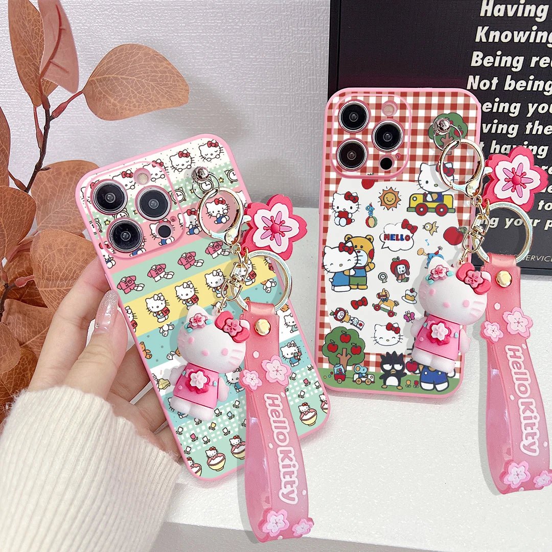 Cartoon Hello Kitty iPhone Case with Keychain - MINISO Soft TPU Cover - AKM CASE｜iPhone Case & Accesories Worldwide