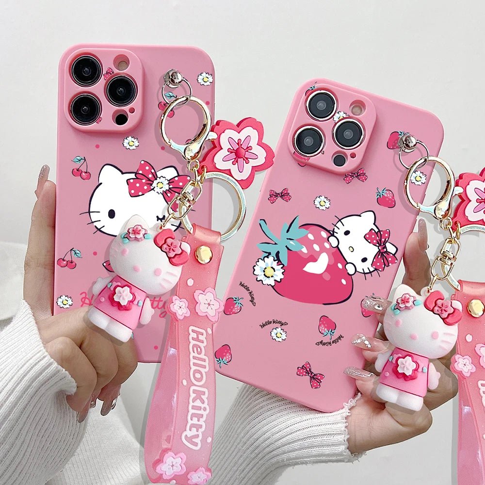 Cartoon Hello Kitty iPhone Case with Keychain - MINISO Soft TPU Cover - AKM CASE｜iPhone Case & Accesories Worldwide