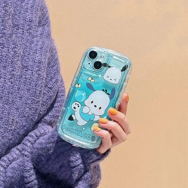 Cartoon Hello Kitty Kuromi 3D Dog Chain iPhone Case - MINISO Clear Soft Cover - AKM CASE｜iPhone Case & Accesories Worldwide