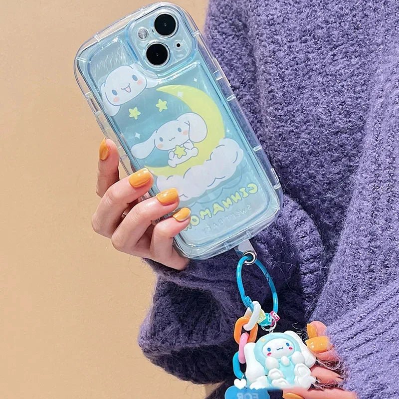 Cartoon Hello Kitty Kuromi 3D Dog Chain iPhone Case - MINISO Clear Soft Cover - AKM CASE｜iPhone Case & Accesories Worldwide