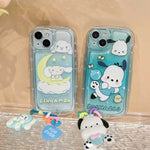 Cartoon Hello Kitty Kuromi 3D Dog Chain iPhone Case - MINISO Clear Soft Cover - AKM CASE｜iPhone Case & Accesories Worldwide