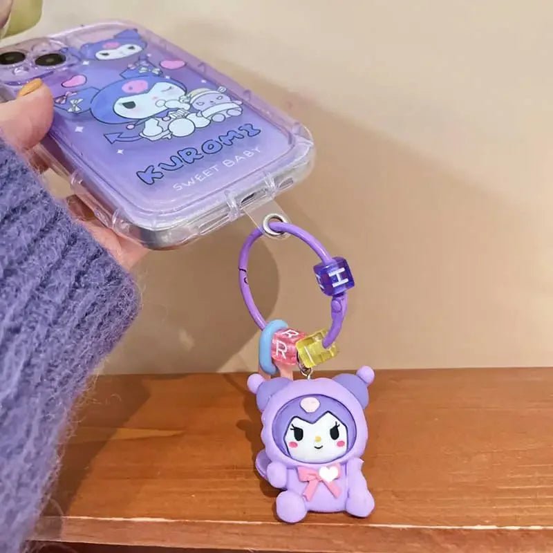Cartoon Hello Kitty Kuromi 3D Dog Chain iPhone Case - MINISO Clear Soft Cover - AKM CASE｜iPhone Case & Accesories Worldwide