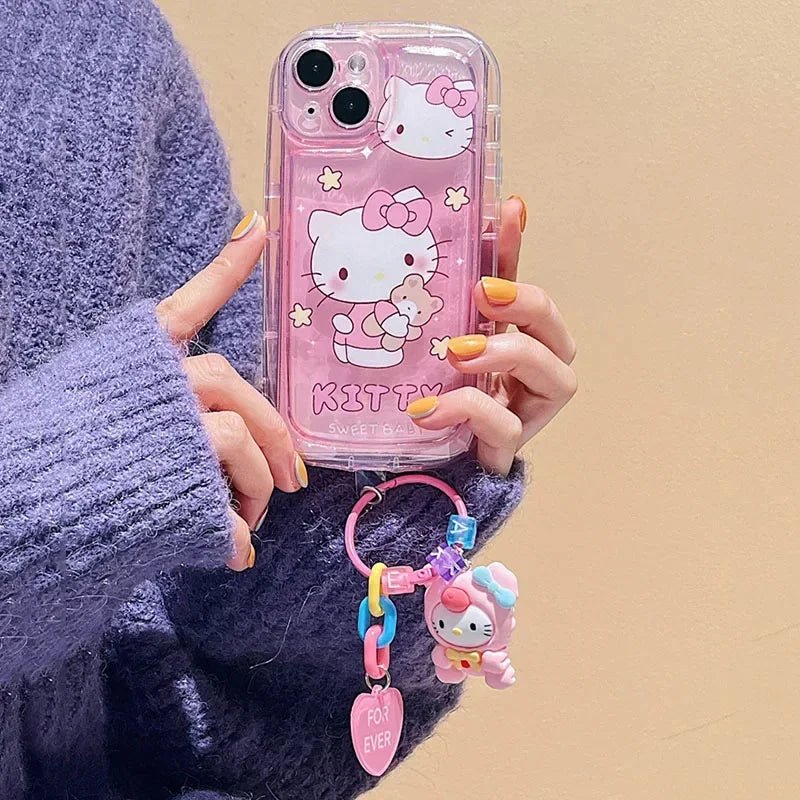 Cartoon Hello Kitty Kuromi 3D Dog Chain iPhone Case - MINISO Clear Soft Cover - AKM CASE｜iPhone Case & Accesories Worldwide