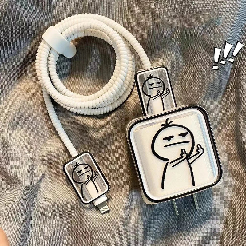 Creative Line Cute Case for iPhone 15 14 13 Pro Max 18/20W Charger Charging Protector Data Wire Winder Simple Line Art Cover - AKM CASE｜iPhone Case & Accesories Worldwide