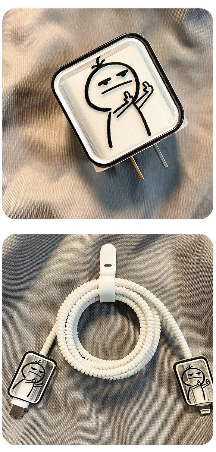 Creative Line Cute Case for iPhone 15 14 13 Pro Max 18/20W Charger Charging Protector Data Wire Winder Simple Line Art Cover - AKM CASE｜iPhone Case & Accesories Worldwide