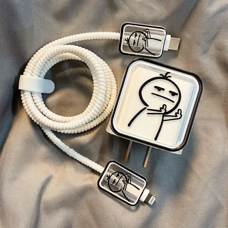 Creative Line Cute Case for iPhone 15 14 13 Pro Max 18/20W Charger Charging Protector Data Wire Winder Simple Line Art Cover - AKM CASE｜iPhone Case & Accesories Worldwide