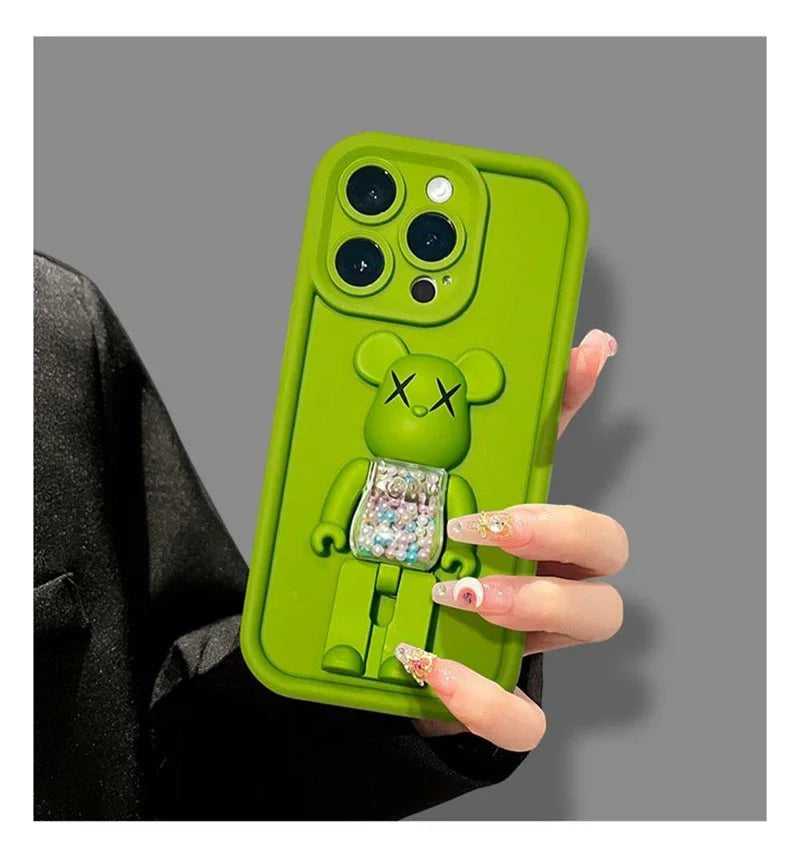 Cute 3D Bear Bracket TPU Silicone Shockproof Matte Cover Case - AKM CASE｜iPhone Case & Accesories Worldwide