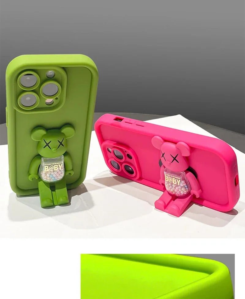 Cute 3D Bear Bracket TPU Silicone Shockproof Matte Cover Case - AKM CASE｜iPhone Case & Accesories Worldwide
