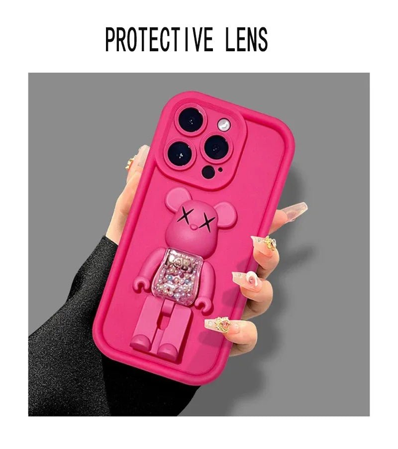 Cute 3D Bear Bracket TPU Silicone Shockproof Matte Cover Case - AKM CASE｜iPhone Case & Accesories Worldwide